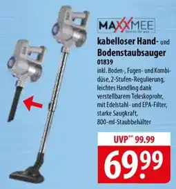 Famila Nord Ost MAXXMEE kabelloser Hand- und Bodenstaubsauger 01839 Angebot