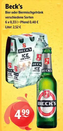 Getränke Hoffmann Beck's Bier oder Biermischgetränk Angebot