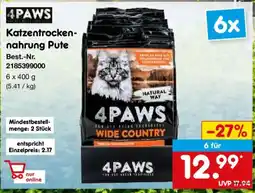 Netto Marken-Discount 4PAWS Katzentrockennahrung Pute Angebot