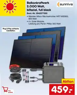 Netto Marken-Discount sunniva Balkonkraftwerk 2.000 Watt, bifazial, full black Angebot