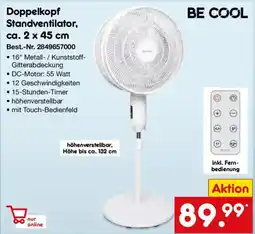 Netto Marken-Discount BE COOL Doppelkopf Standventilator, ca. 2 x 45 cm Angebot