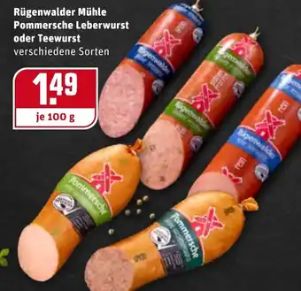 REWE Center Rügenwalder Mühle Pommersche Leberwurst oder Teewurst 100g Angebot