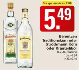 WEZ Berentzen Traditionskorn oder Strothmann Korn oder Kräuterlikör Angebot