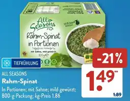 Aldi Süd ALL SEASONS Rahm-Spinat Angebot