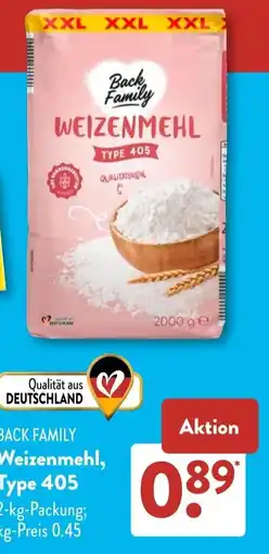 Aldi Süd Back family weizenmehl type 405 Angebot