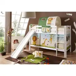 Netto Marken-Discount TiCAA Etagenbett mit Rutsche Lupo Buche massiv Weiß Motiv Angebot