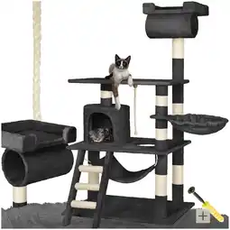 Netto Marken-Discount tectake Kratzbaum, 141 cm, mit Katzenhaus, inklusive Spielkordel und Kippschutz Angebot