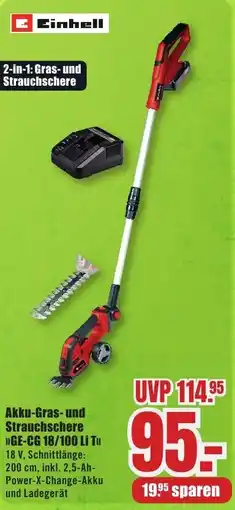 B1 Discount Baumarkt Einhell Akku-Gras-und Strauchschere GE-CG 18/100 Li T Angebot