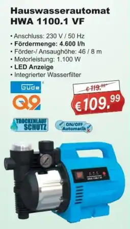 Stabilo Fachmarkt Güde Hauswasserautomat HWA 1100.1 VF Angebot