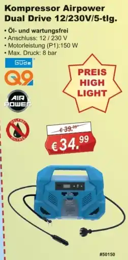 Stabilo Fachmarkt Güde Kompressor Airpower Dual Drive 12/230V/5-tlg. Angebot
