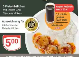 Globus 3 Fleischbällchen mit Sweet Chili-Sauce und Reis Angebot