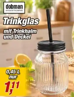 Posten Börse dobman Trinkglas mit Trinkhalm und Deckel Angebot