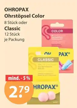 V Markt Ohropax ohrstöpsel color Angebot