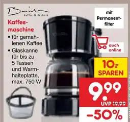 Netto Marken-Discount Barista kaffee & technik kaffeemaschine mit permanentfilter Angebot