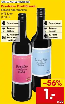 Netto Getränke Discount VILLA AM WEINBERG Dornfelder Qualitätswein Angebot