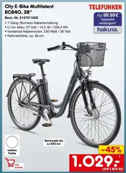 Netto Marken-Discount TELEFUNKEN City E-Bike Multitalent RC840, 28" Angebot