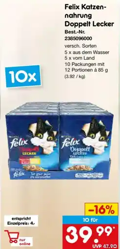 Netto Marken-Discount Felix Katzennahrung Doppelt Lecker Angebot