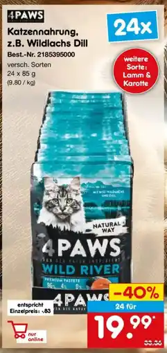 Netto Marken-Discount 4PAWS Katzennahrung, z.B. Wildlachs Dill Angebot