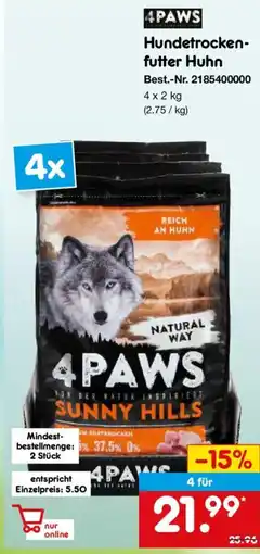 Netto Marken-Discount 4PAWS Hundetrockenfutter Huhn Angebot