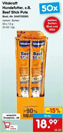 Netto Marken-Discount Vitakraft Hundefutter, z.B. Beef Stick Pute Angebot