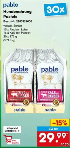 Netto Marken-Discount pablo Hundenahrung Pastete Angebot