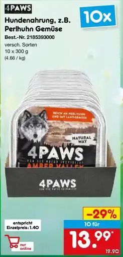 Netto Marken-Discount 4PAWS Hundenahrung, z.B. Perlhuhn Gemüse Angebot