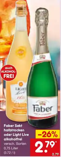 Netto Marken-Discount Faber Sekt halbtrocken oder Light Live alkoholfrei Angebot