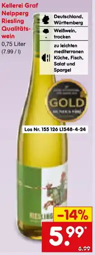 Netto Marken-Discount Kellerei Graf Neipperg Riesling Qualitätswein Angebot