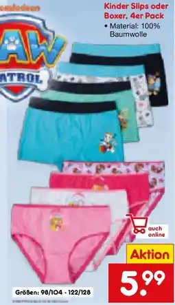 Netto Marken-Discount Kinder Slips oder Boxer, 4er Pack Angebot