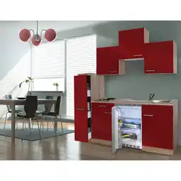 Netto Marken-Discount Respekta Küchenzeile KB180ESRC 180 cm Rot-Eiche Sägerau Nachbildung Angebot