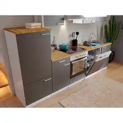 Netto Marken-Discount Respekta Küchenzeile KB280WGC 280 cm Weiß - Grau mit Glaskeramik Angebot