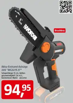 Bauhaus WORX Akku-Einhand-Astsäge 20V 'WG327E.9' Angebot