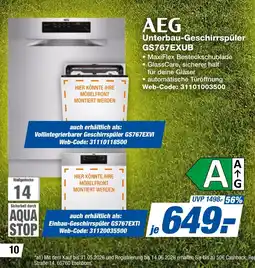 expert Techno Land AEG Unterbau-Geschirrspüler GS767EXUB Angebot