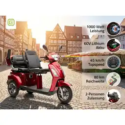 Netto Marken-Discount ECONELO E-Seniorenmobil Billy 2.0, Lithium-Akku, 3-Rad, 60V, 1000 Watt, normal Sitz, Rot Angebot