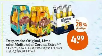 tegut Desperados Original, Lime Oder Mojito Oder Corona Extra Angebot