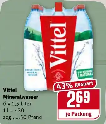 REWE Center Vittel Mineralwasser 6x1,5L Angebot