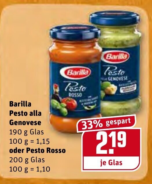 Barilla Pesto alla Genovese 190g oder Pesto Rosso 200g Angebot bei REWE