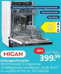 ROLLER Einbaugeschirrspüler MICAN GSV45D Angebot