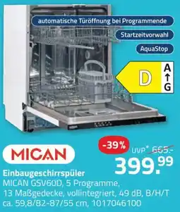 ROLLER Einbaugeschirrspüler MICAN GSV60D Angebot