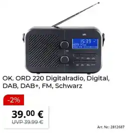 MediaMarkt OK. ORD 220 Digitalradio, Digital, DAB, DAB+, FM, Schwarz Angebot