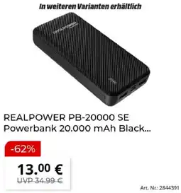 MediaMarkt REALPOWER PB-20000 SE Powerbank 20.000 mAh Black Angebot