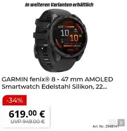 MediaMarkt GARMIN fenix 8 - 47 mm AMOLED Smartwatch Edelstahl Silikon Angebot