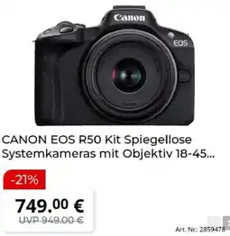 MediaMarkt CANON EOS R50 Kit Spiegellose Systemkameras mit Objektiv 18-45... Angebot