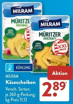 Aldi Süd MILRAM Käsescheiben Angebot