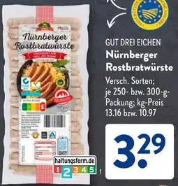 Aldi Süd GUT DREI EICHEN Nürnberger Rostbratwürste Angebot