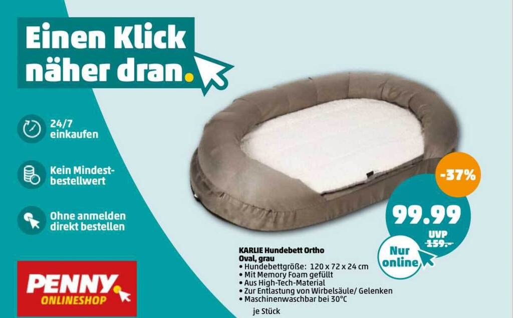 Karlie Ortho Liegebett Für Hunde – Graues Oval Mit Memory-Foam (100x65x24 Cm) Für Gelenkentlastung