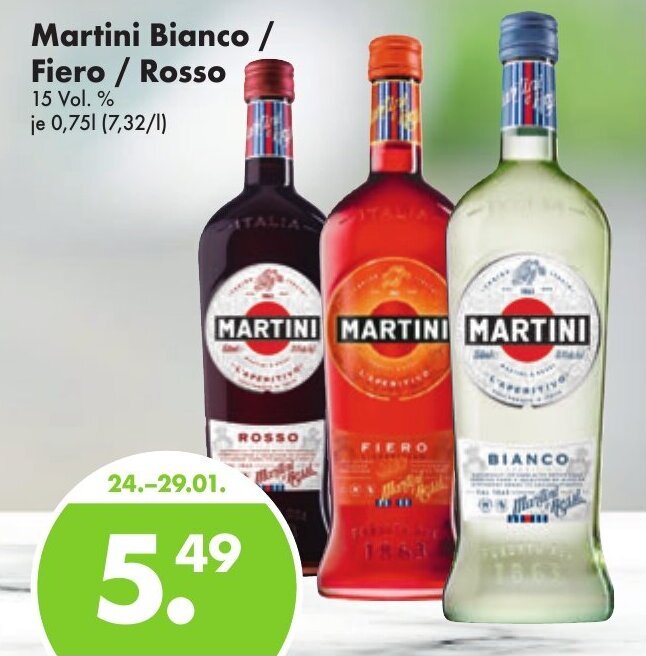 Martini Bianco, Fiero oder Rosso 0,75L Angebot bei Trink und Spare