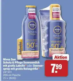 Combi Nivea Sun Schutz & Pflege Sonnenmilch mit gratis Labello oder Sonnenspray mit gratis Reisegröße Angebot