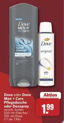Combi Dove oder Dove Men + Care Pflegedusche oder Deospray Angebot