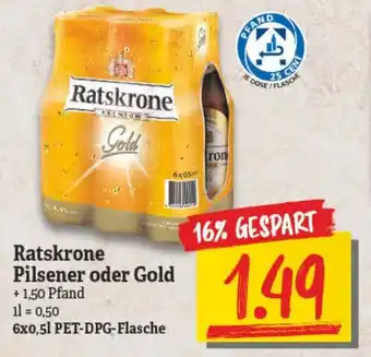 NP Discount Ratskrone Pilsener oder Gold 6x0,5L Angebot